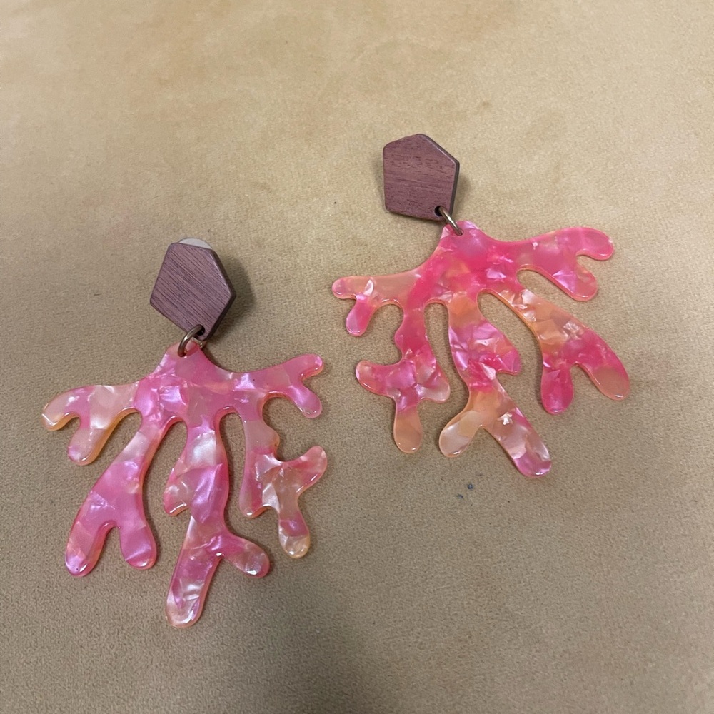 Pink and Orange Coral Shaped Earrings